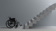 Wheelchair at bottom of stairs