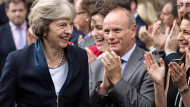 Theresa May outside the Houses of Parliament after it is announced she will be prime minister. Photo: James Gourley/REX/Shutterstock