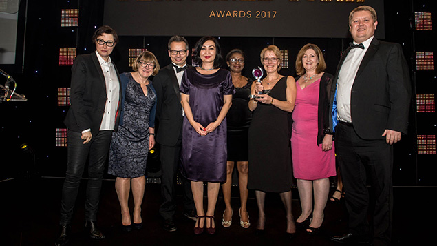 The Enfield council team receives their prize from Sue Perkins at the Personnel Today Awards 2017.