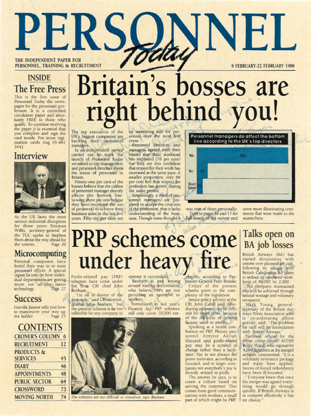 Personnel Today's first front cover - 9 February 1988