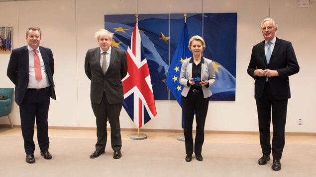 David Frost, Boris Johnson, Ursula von der Leyen and Michel Barnier at the Brexit talks in December.