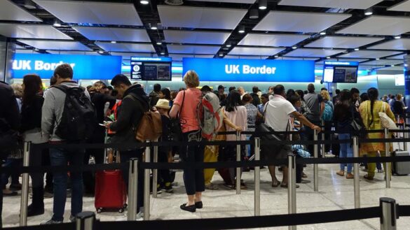 People queue at UK airport