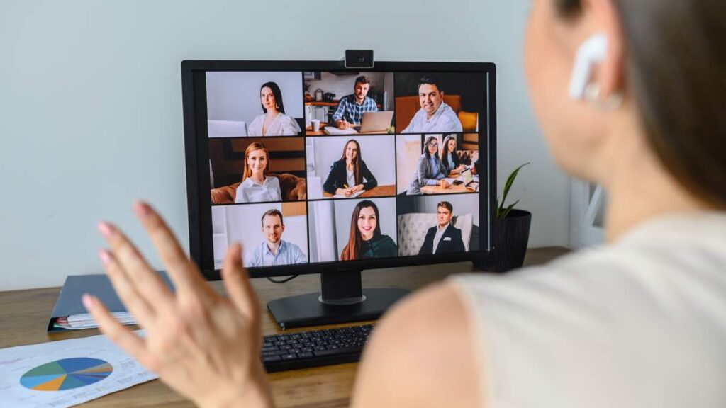 working at home on video call