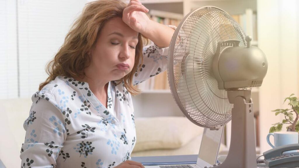 Woman working with fan