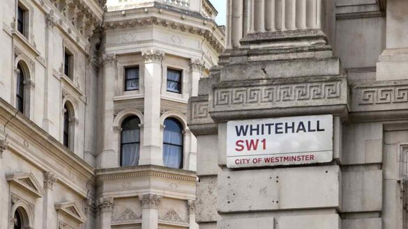 Civil service hybrid working productivity. Whitehall in London, where many of the UK's civil service employees are based
