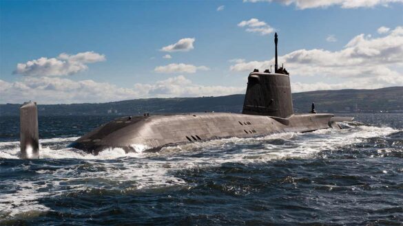 A Royal Navy submarine at sea
