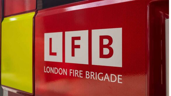 London Fire Brigade logo on a fire engine