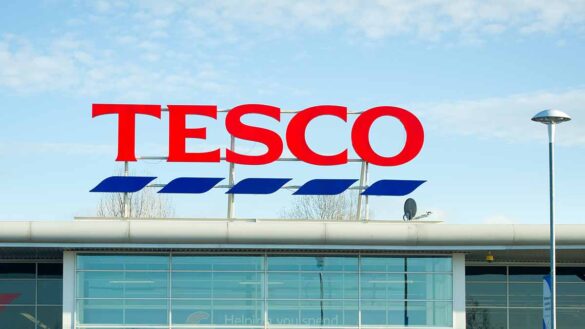 Tesco sign on supermarket