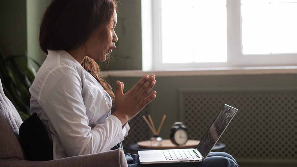 A woman accessing digital mental health support