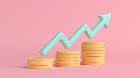 Illustation of coins and an arrow, to illustrate a pay rise