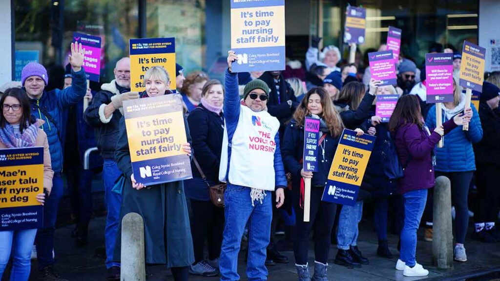 Who is on strike and when? Photo of nurses striking in Cardiff.