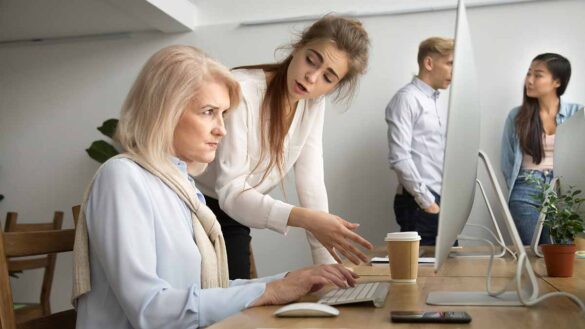 Accidental managers: Female manager criticises an employee in the office