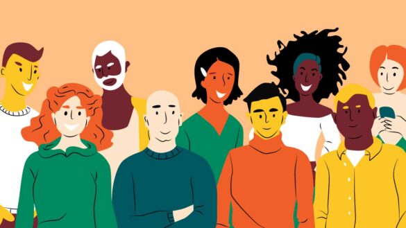 An illustration of a diverse group of people, of multiple ethnicities and genders