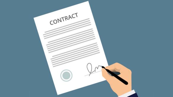 An illustration of a person signing a contract
