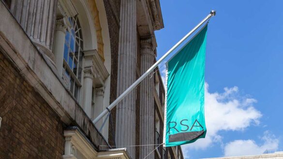 A flag hanging from the Royal Society of Arts building in London