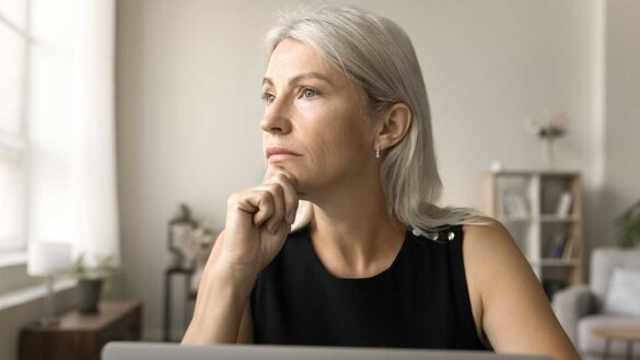 A woman sitting at a laptop