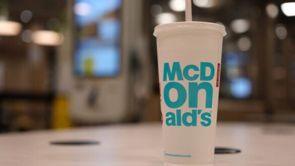 A McDonald's cup on a table
