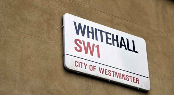 Whitehall road sign on a wall