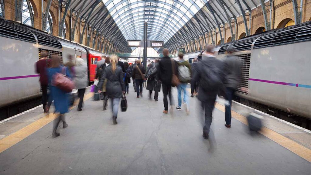 Commuters at a train station