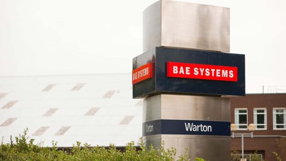 BAE Systems sign outside a warehouse in Lancashire