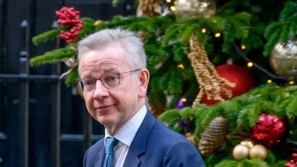 Michael Gove in front of a Christmas tree