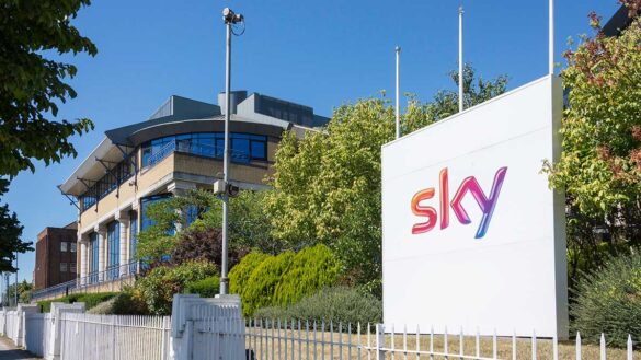 A sign outside Sky's headquarters in Brentford, West London