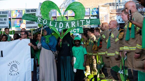 Grenfell Tower firefighters and residents on a march in London