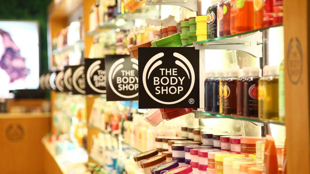 Shelves of products inside The Body Shop