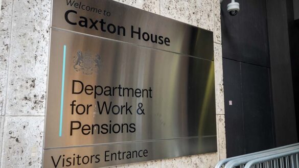 A sign outside the Department for Work and Pensions' office in London