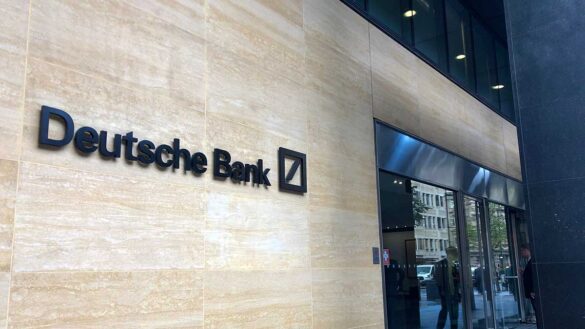The Deutsche Bank logo outside its office in London.