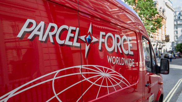 A Parcelforce logo on the side of a van