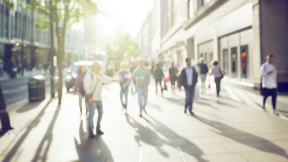 Blurred image of commuters on the street in London