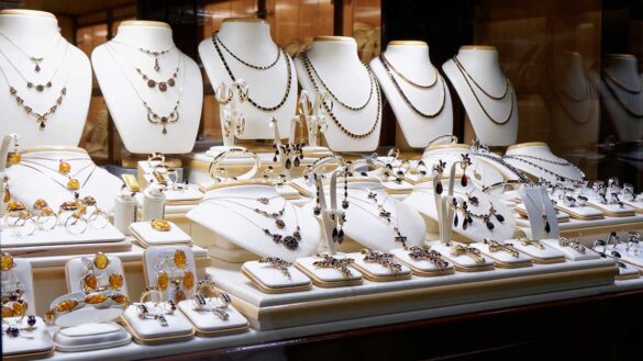 A jewellery display in a shop window