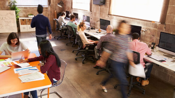 Employees in a busy office