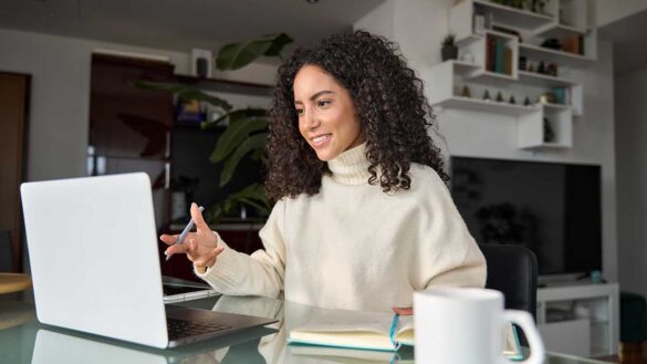 A woman working from home