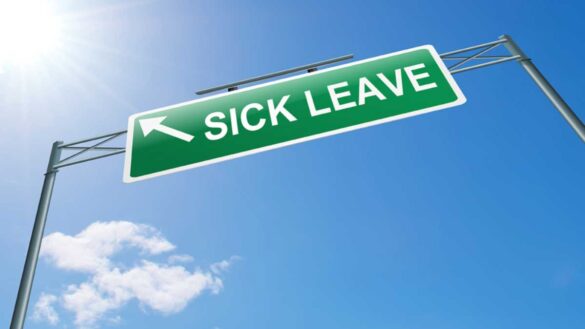 Sick leave four years: Image shows a motorway sign for a "SICK LEAVE" exit.