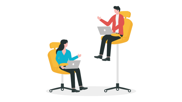 Employment Rights Bill vital for gender equality: illustration shows man on a higher office chair than a woman.