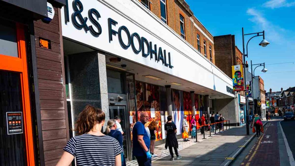 Marks and Spencer (M&S) pregnancy discrimination. Photo shows an M&S Foodhall in Watford.