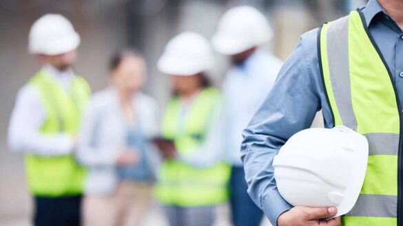 SME hiring - BCC Recruitment Outlook. Photo shows construction workers on site.