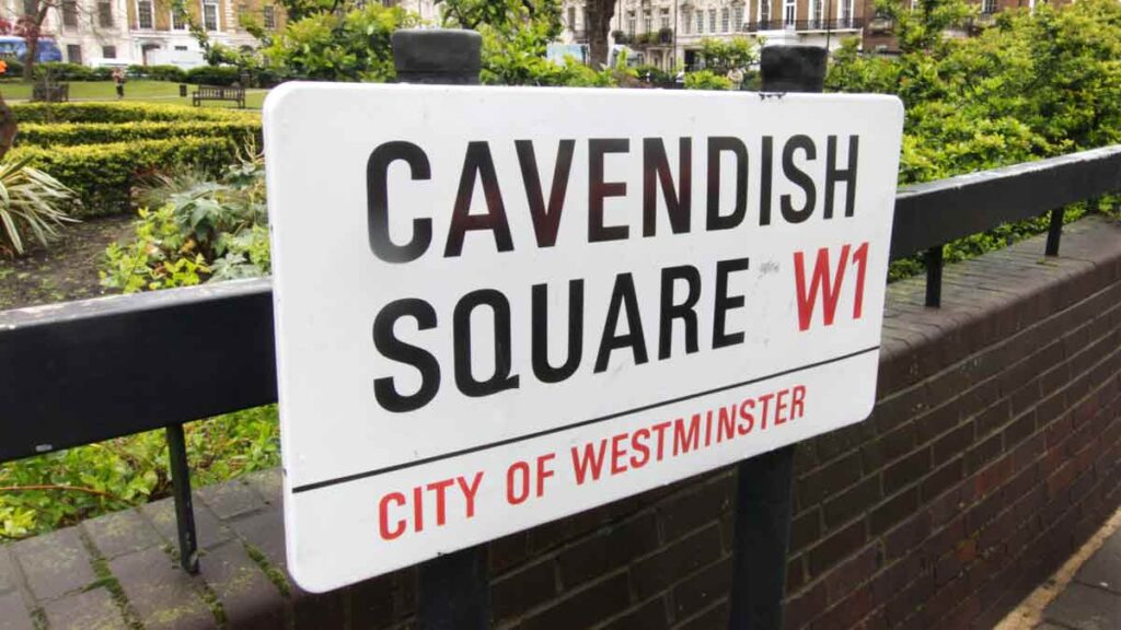 Slave tribunal victimisation. Photo shows a road sign for Cavendish Square, where the security guard worked.