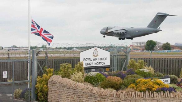 Plane landing at RAF air base in UK