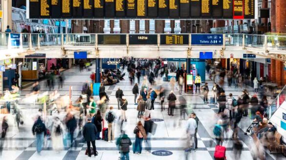 Labour market statistics June 2025. Photo shows commuters at Liverpool Street Station, London.
