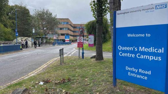 Nottingham hospital corporate manslaughter investigation. Photo shows a sign for Queen's Medical Centre.