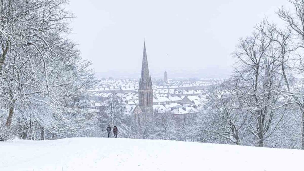 Police Scotland cold weather victimisation neuralgia reasonable adjustments. Photo shows a snowy Glasgow.