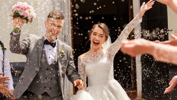 Wedding confetti at young people getting married