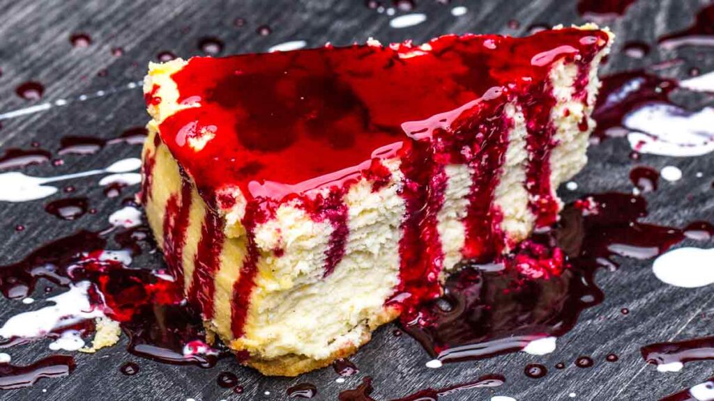 Cafe worker too cold. Photo shows a slice of cheesecake.