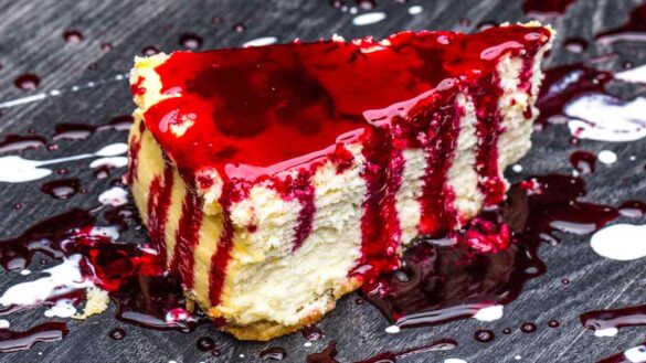 Cafe worker too cold. Photo shows a slice of cheesecake.