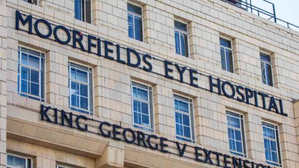 Photo shows Moorfields Eye Hospital in London, which topped the NHS league table for acute trusts.